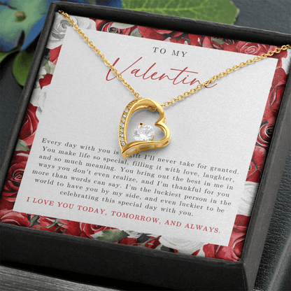 To My Valentine Heart Necklace | Red Rose