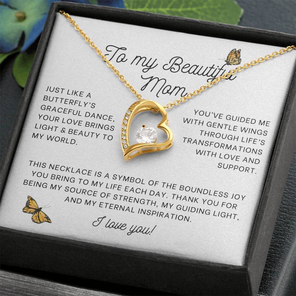 Gentle Wings Butterfly Mom Heart Necklace