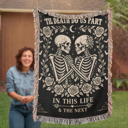 Skeleton Couple Till Death Heirloom Woven Blanket
