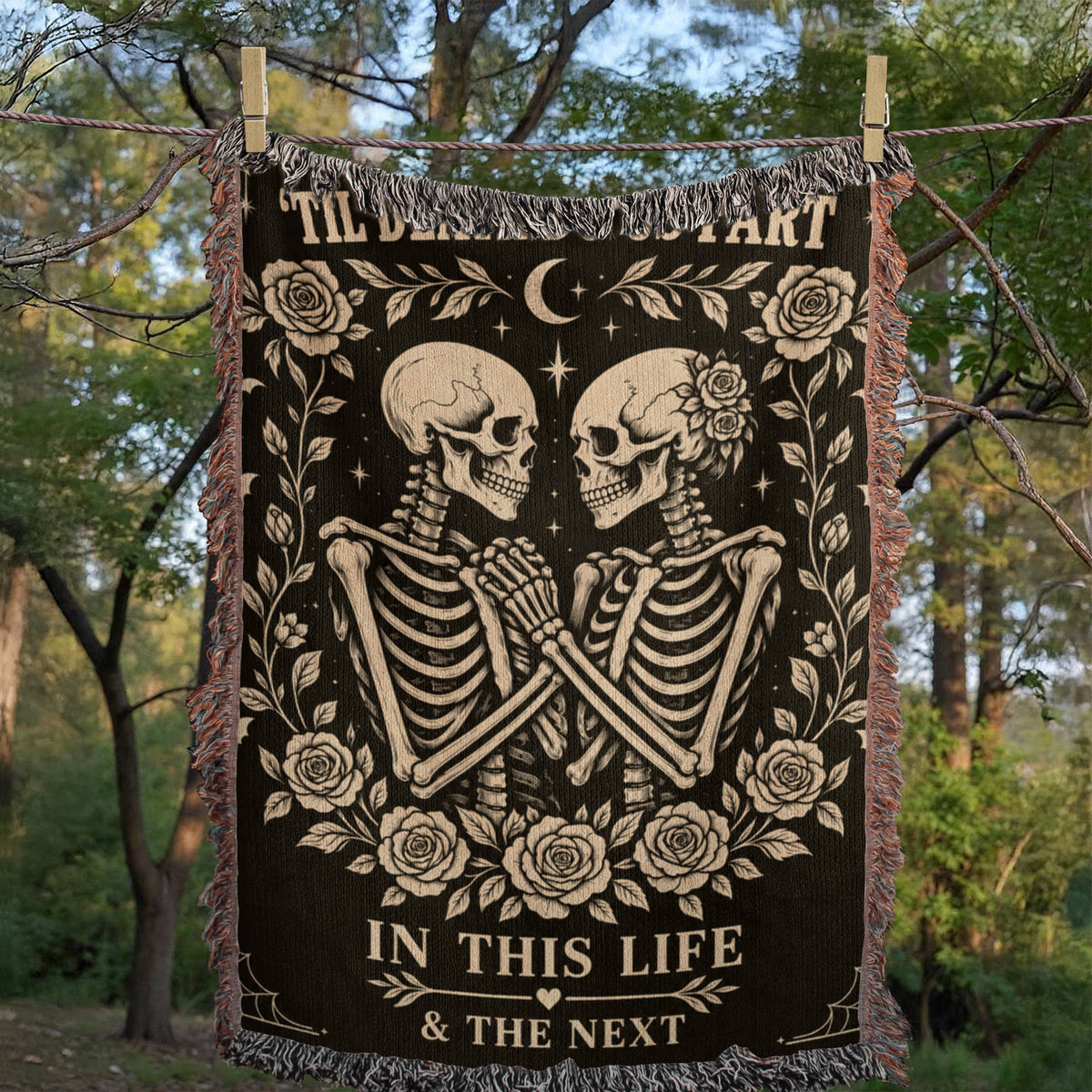 Skeleton Couple Till Death Heirloom Woven Blanket