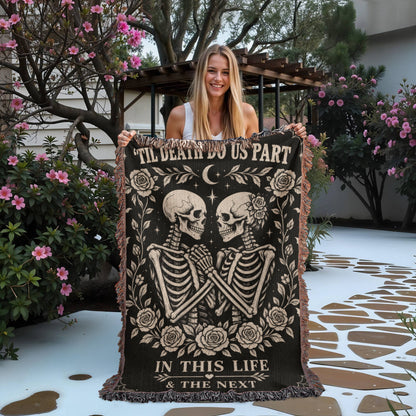 Skeleton Couple Till Death Heirloom Woven Blanket
