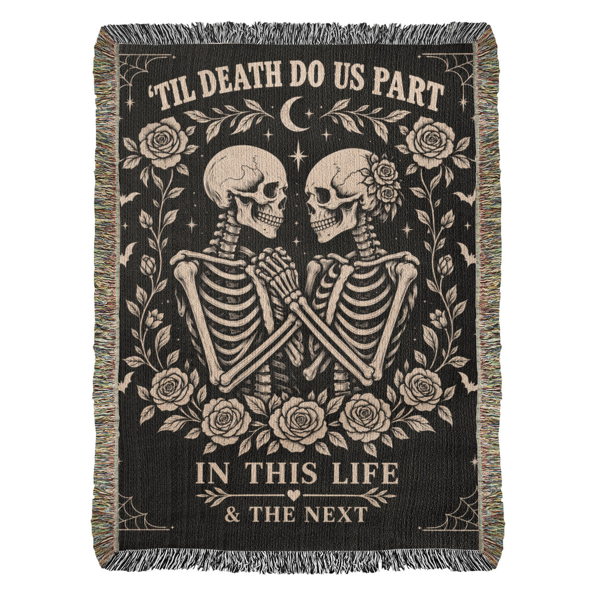 Skeleton Couple Till Death Heirloom Woven Blanket
