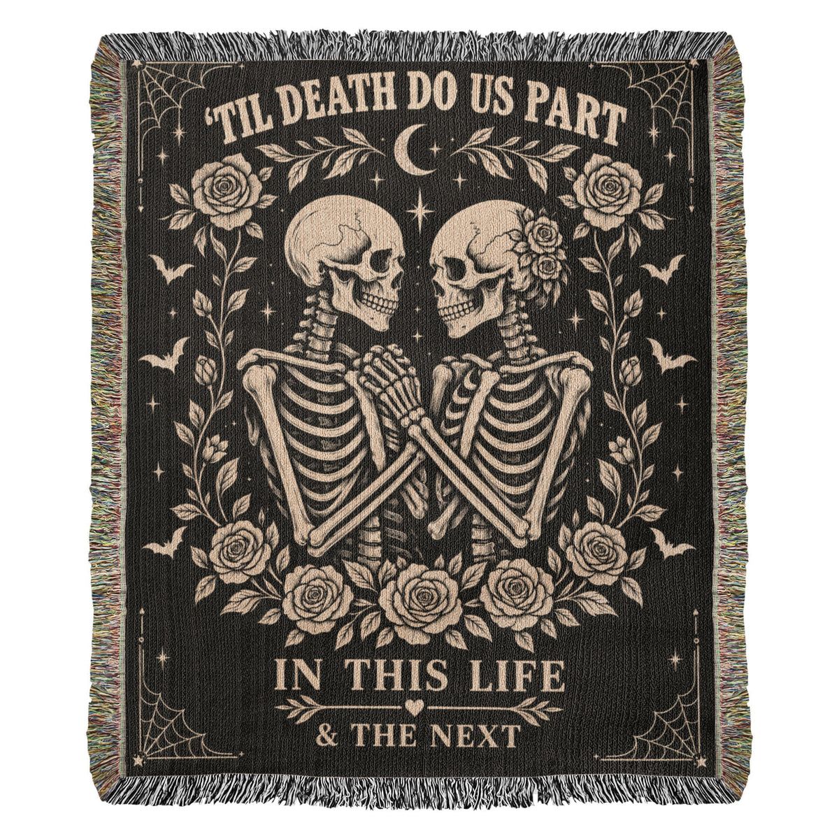 Skeleton Couple Till Death Heirloom Woven Blanket
