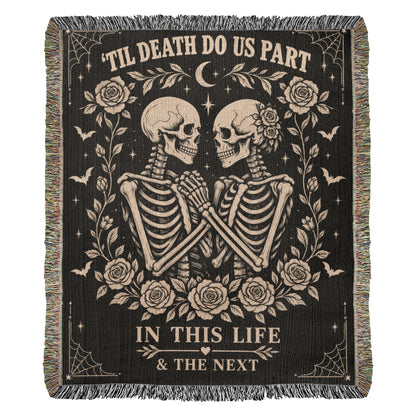 Skeleton Couple Till Death Heirloom Woven Blanket