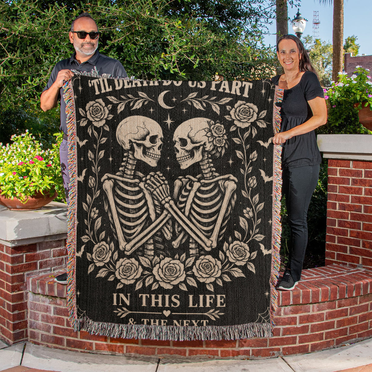 Skeleton Couple Till Death Heirloom Woven Blanket