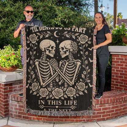 Skeleton Couple Till Death Heirloom Woven Blanket
