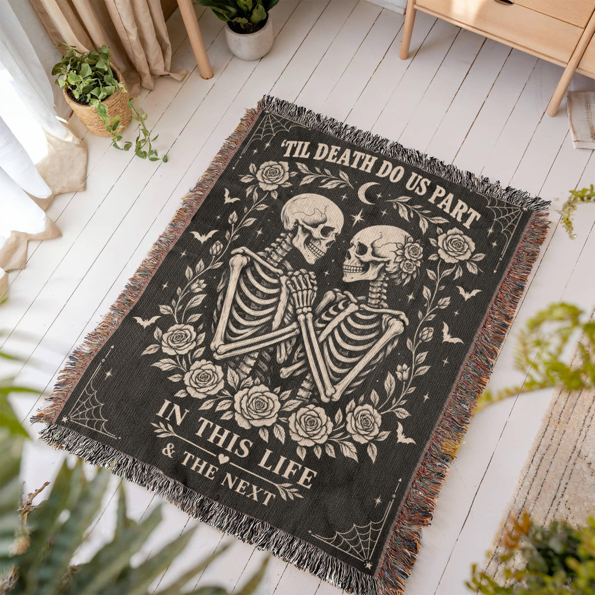 Skeleton Couple Till Death Heirloom Woven Blanket