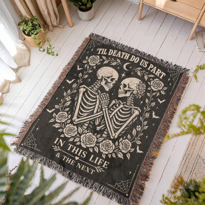 Skeleton Couple Till Death Heirloom Woven Blanket