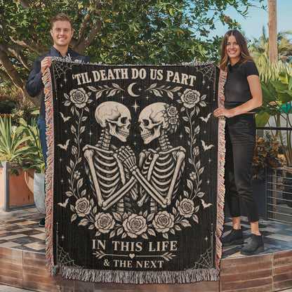 Skeleton Couple Till Death Heirloom Woven Blanket