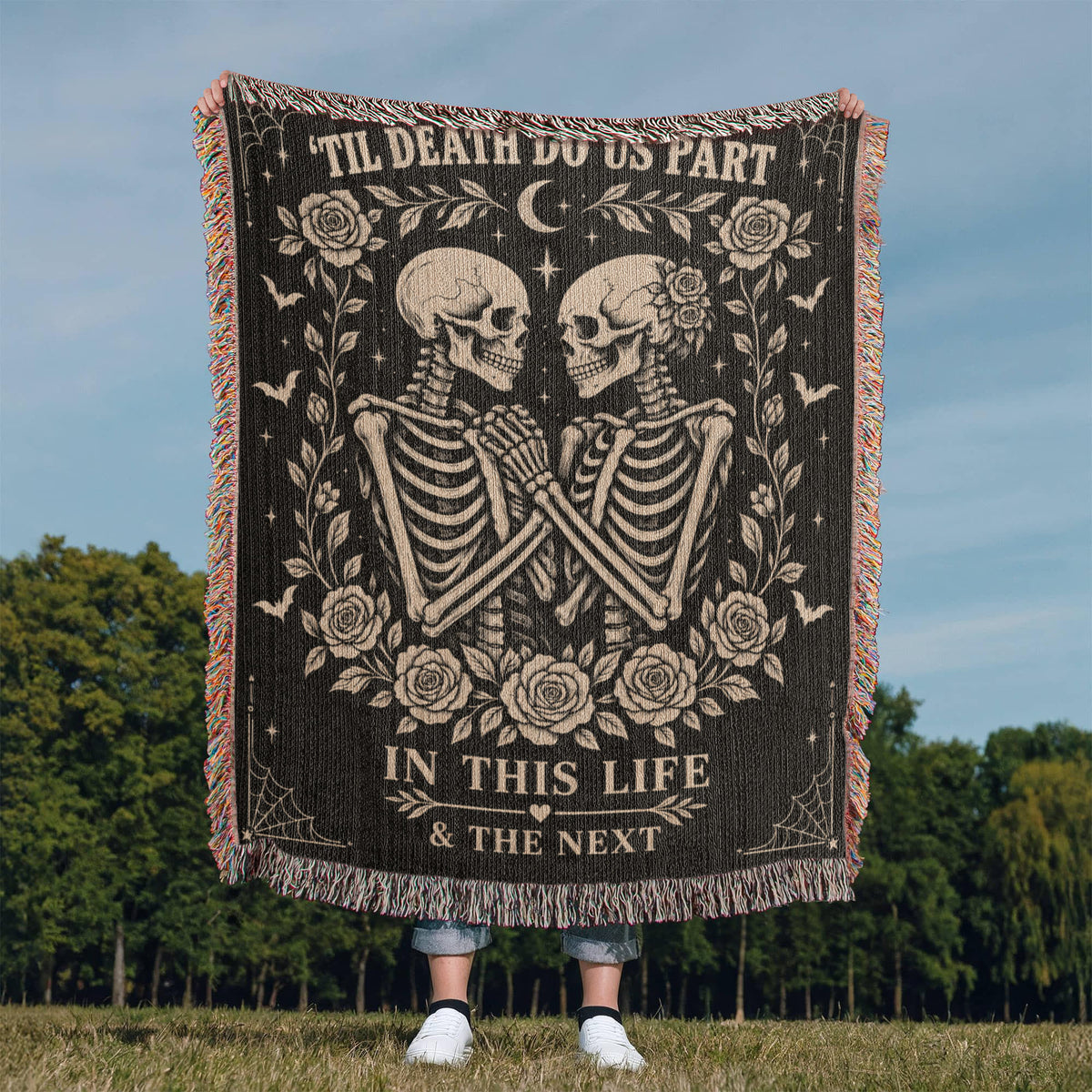Skeleton Couple Till Death Heirloom Woven Blanket