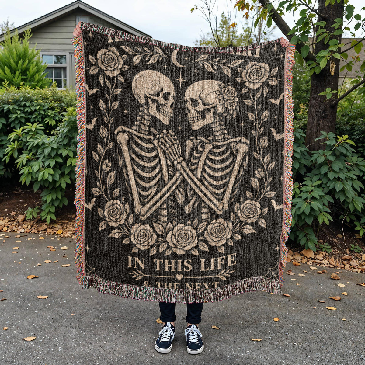 Skeleton Couple Till Death Heirloom Woven Blanket