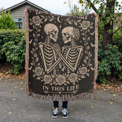 Skeleton Couple Till Death Heirloom Woven Blanket