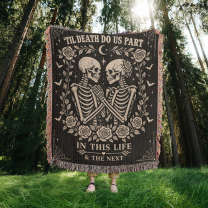 Skeleton Couple Till Death Heirloom Woven Blanket