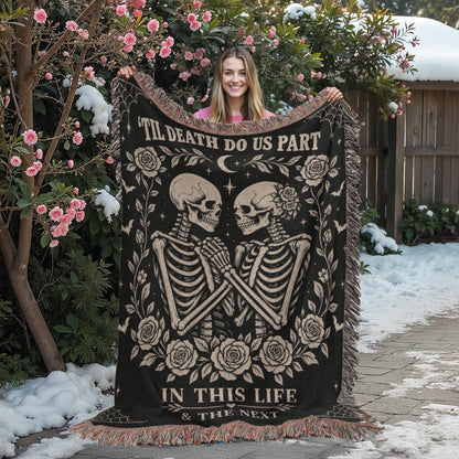 Skeleton Couple Till Death Heirloom Woven Blanket