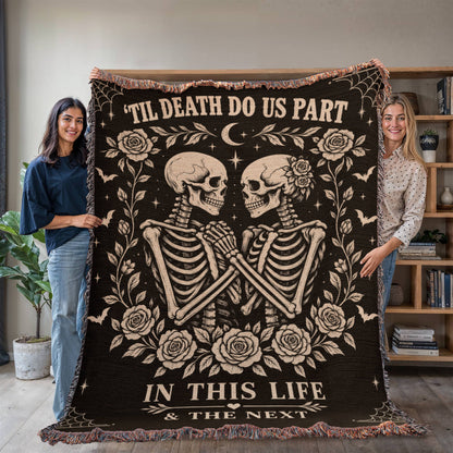 Skeleton Couple Till Death Heirloom Woven Blanket