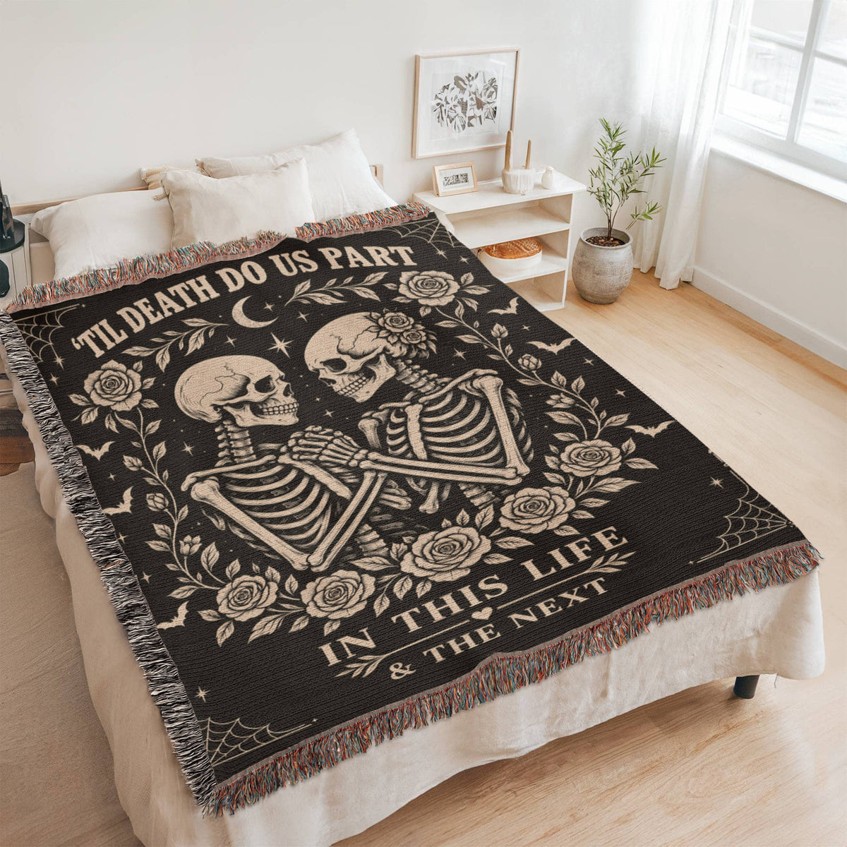 Skeleton Couple Till Death Heirloom Woven Blanket