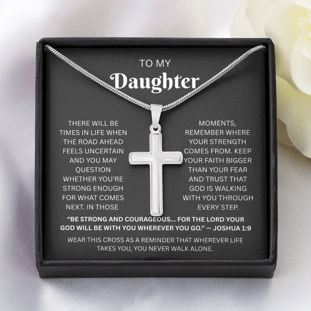 Daughter Cross Necklace | Joshua 1:9