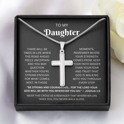 Daughter Cross Necklace | Joshua 1:9