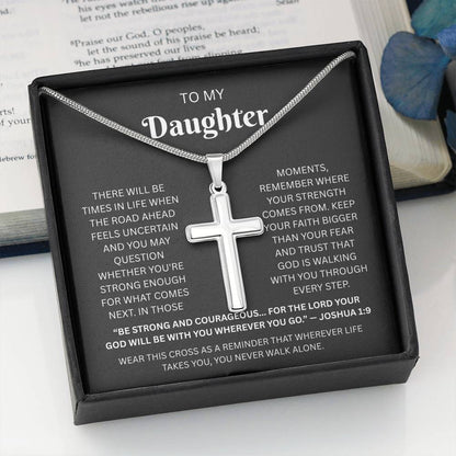 Daughter Cross Necklace | Joshua 1:9