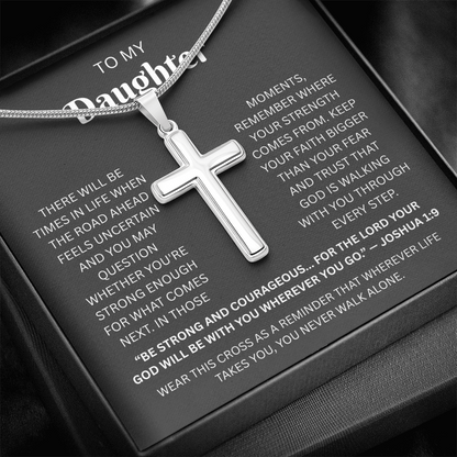 Daughter Cross Necklace | Joshua 1:9