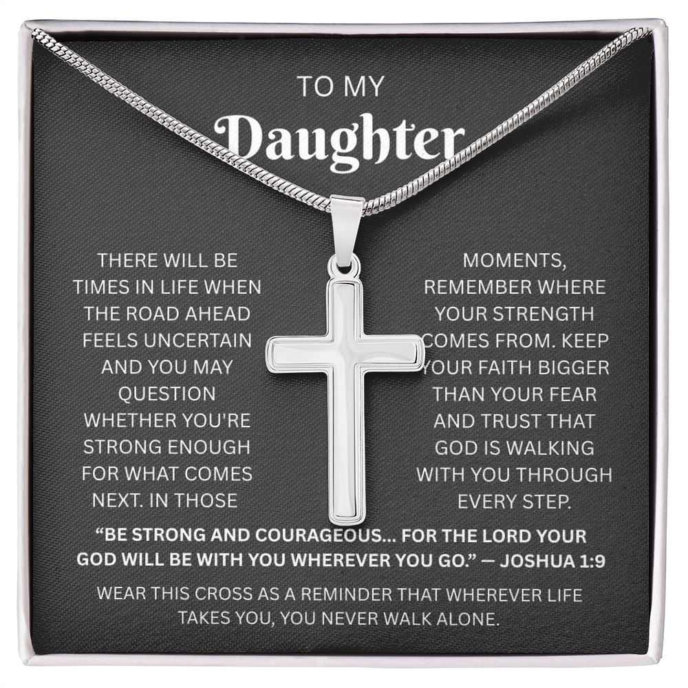 Daughter Cross Necklace | Joshua 1:9