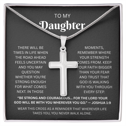 Daughter Cross Necklace | Joshua 1:9