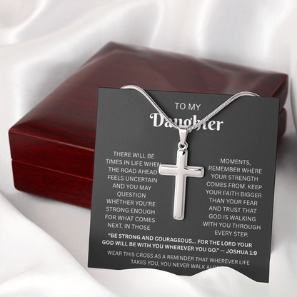 Daughter Cross Necklace | Joshua 1:9