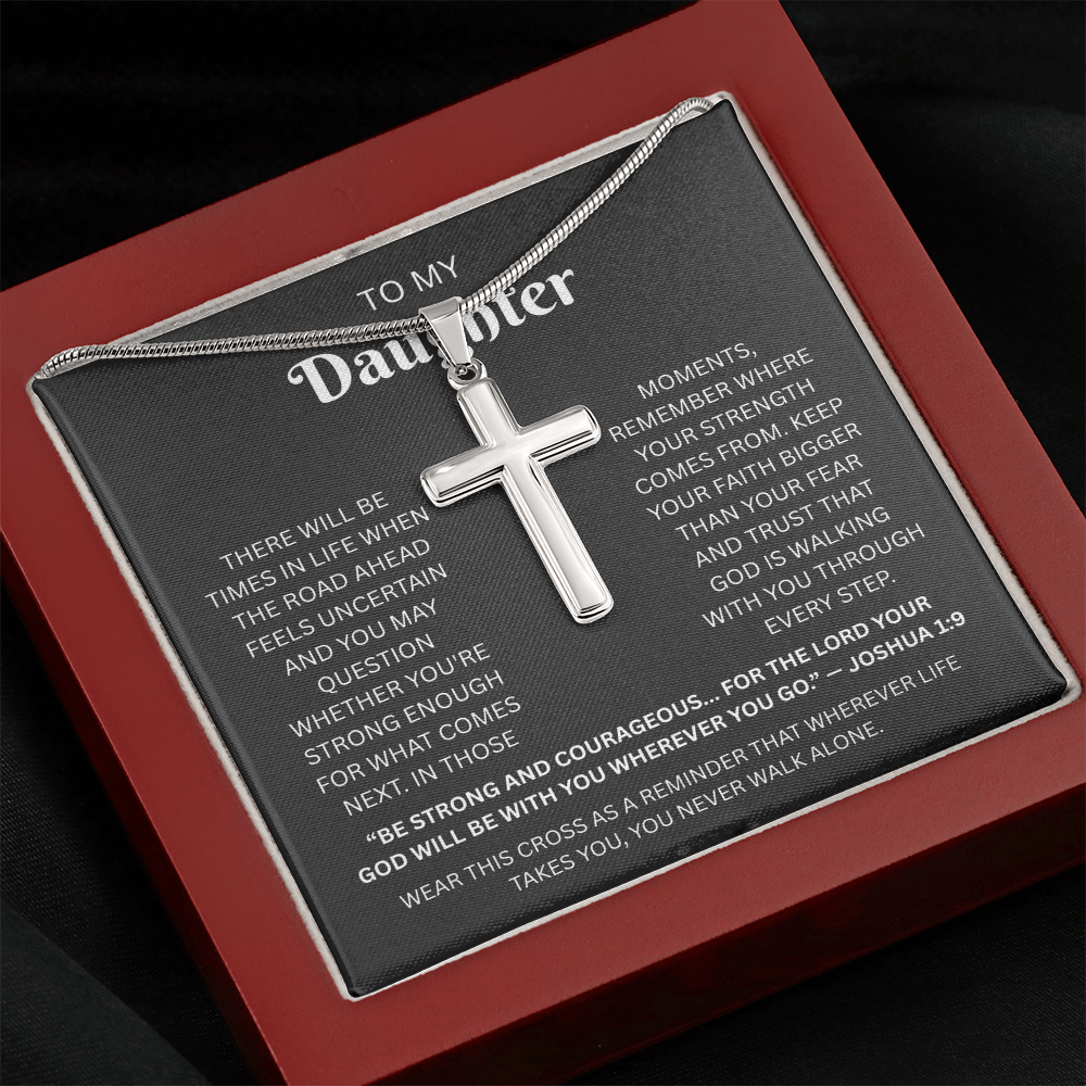 Daughter Cross Necklace | Joshua 1:9