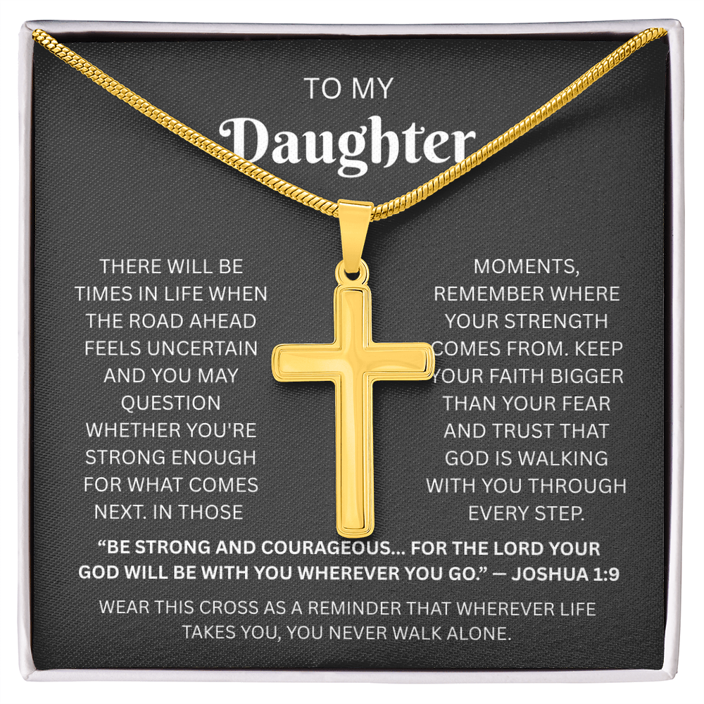 Daughter Cross Necklace | Joshua 1:9