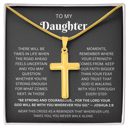 Daughter Cross Necklace | Joshua 1:9