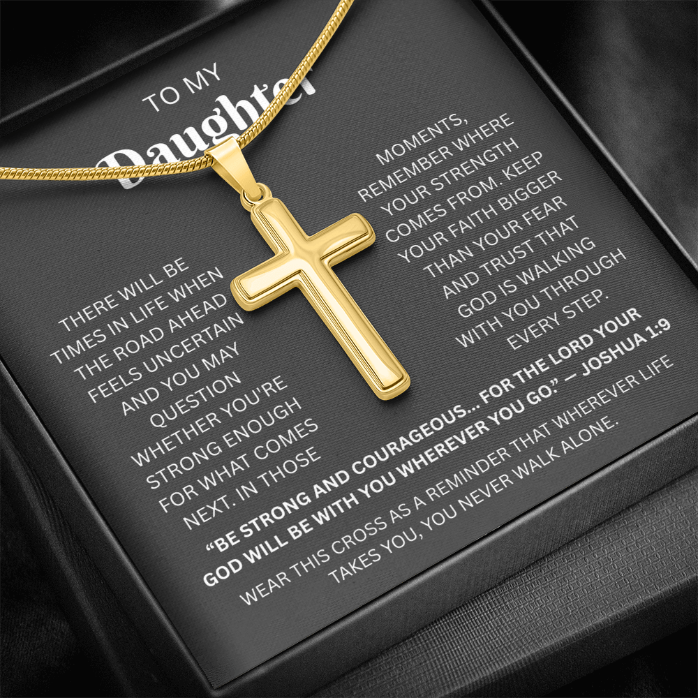 Daughter Cross Necklace | Joshua 1:9