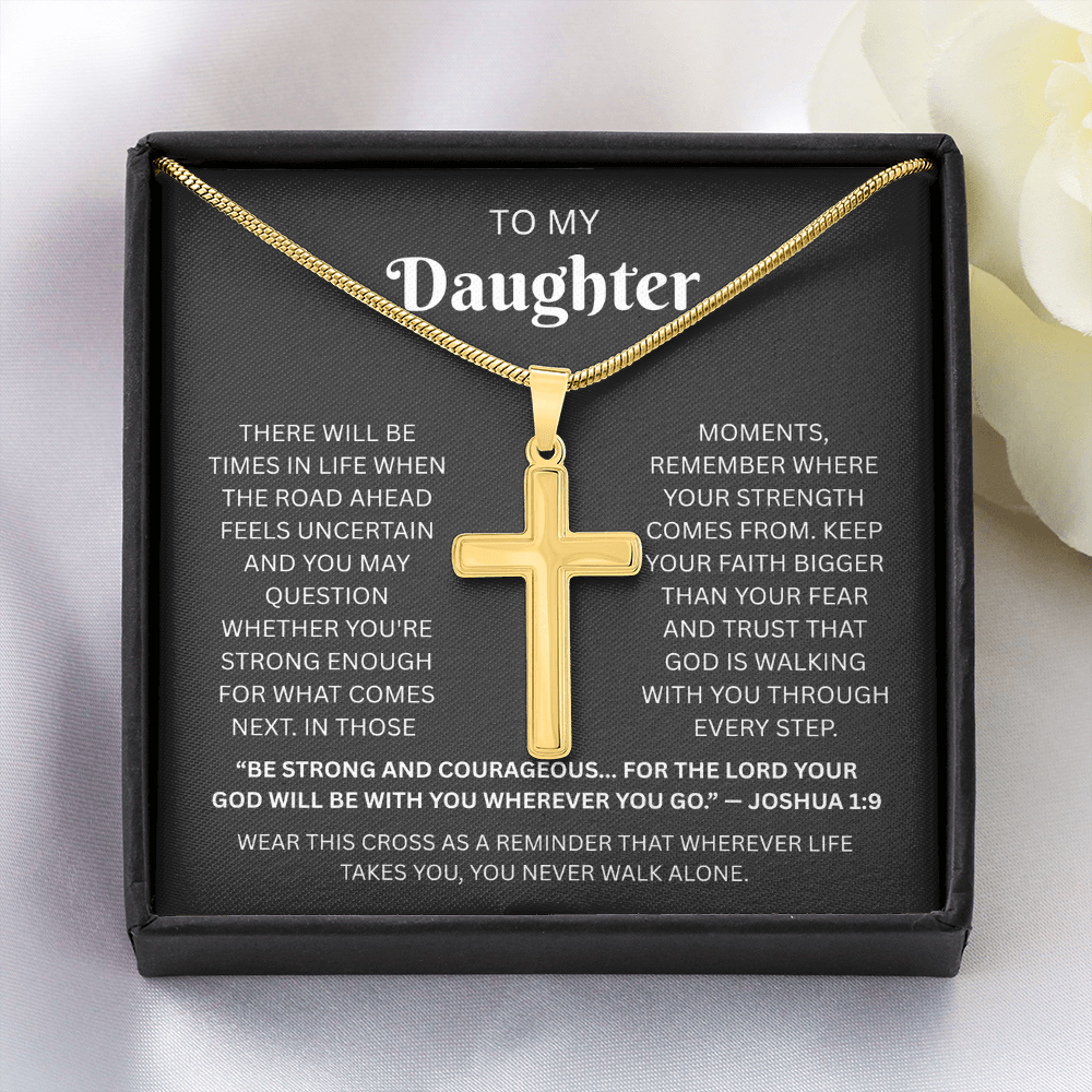 Daughter Cross Necklace | Joshua 1:9
