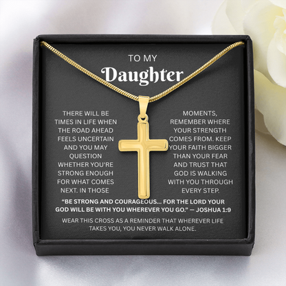 Daughter Cross Necklace | Joshua 1:9