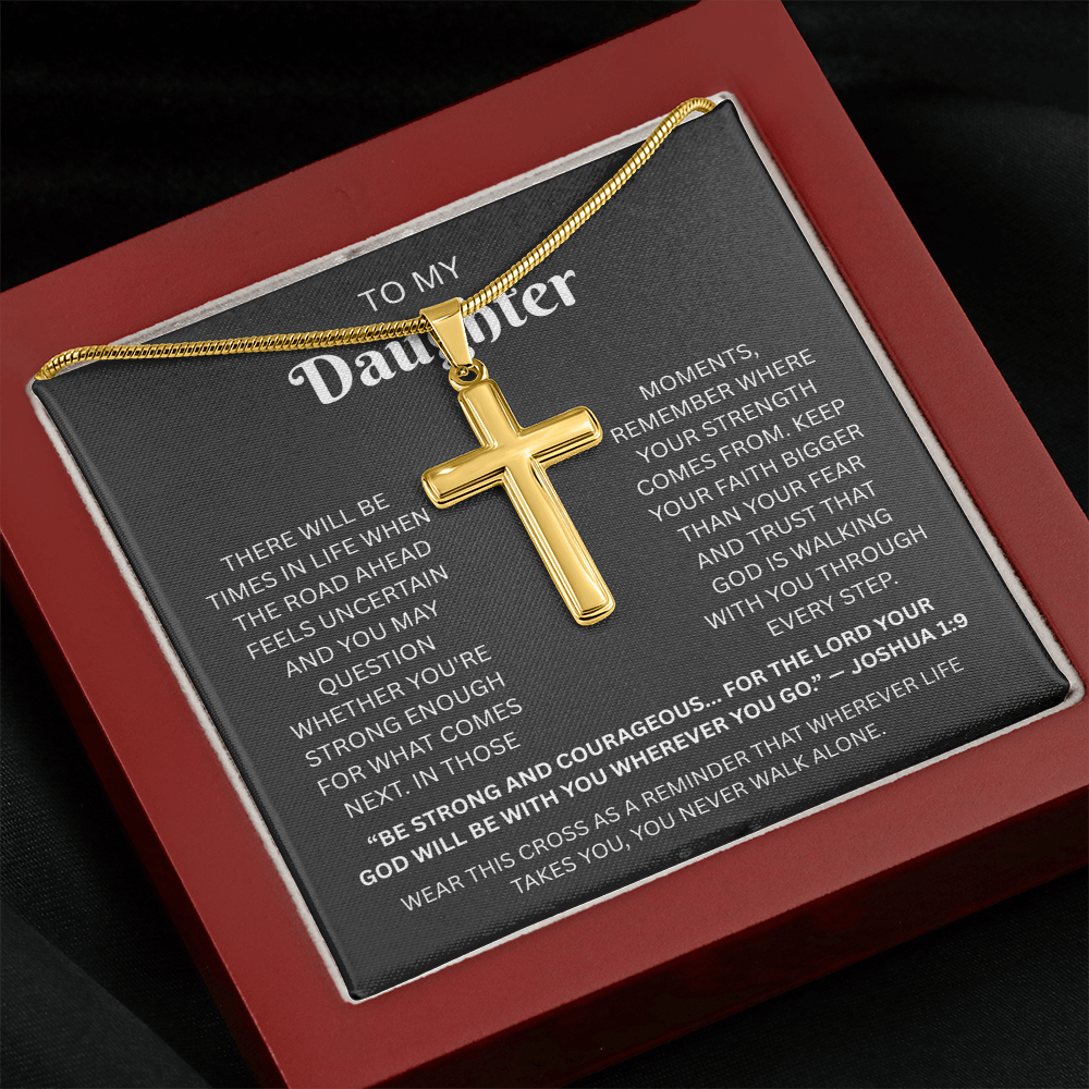 Daughter Cross Necklace | Joshua 1:9