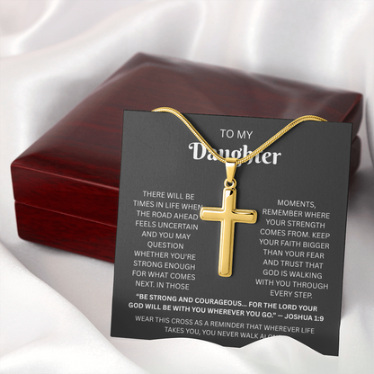 Daughter Cross Necklace | Joshua 1:9