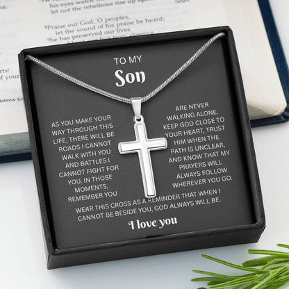 To My Son Custom Engraved Cross Necklace | Wherever You Go