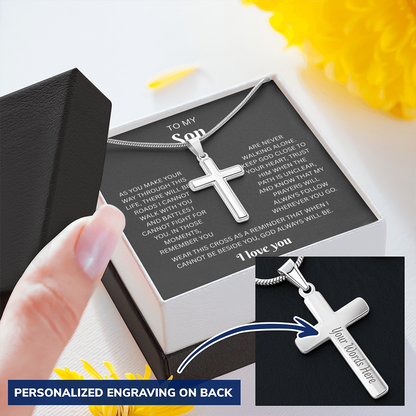 To My Son Custom Engraved Cross Necklace | Wherever You Go