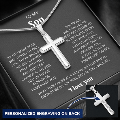 To My Son Custom Engraved Cross Necklace | Wherever You Go