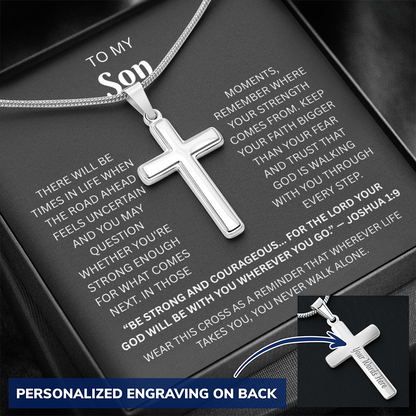 Son Custom Engraved Cross Necklace | Joshua 1:9