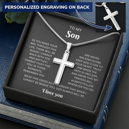 To My Son Custom Engraved Cross Necklace | Wherever You Go