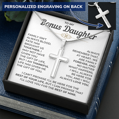 To My Bonus Daughter - Engraved Cross Necklace