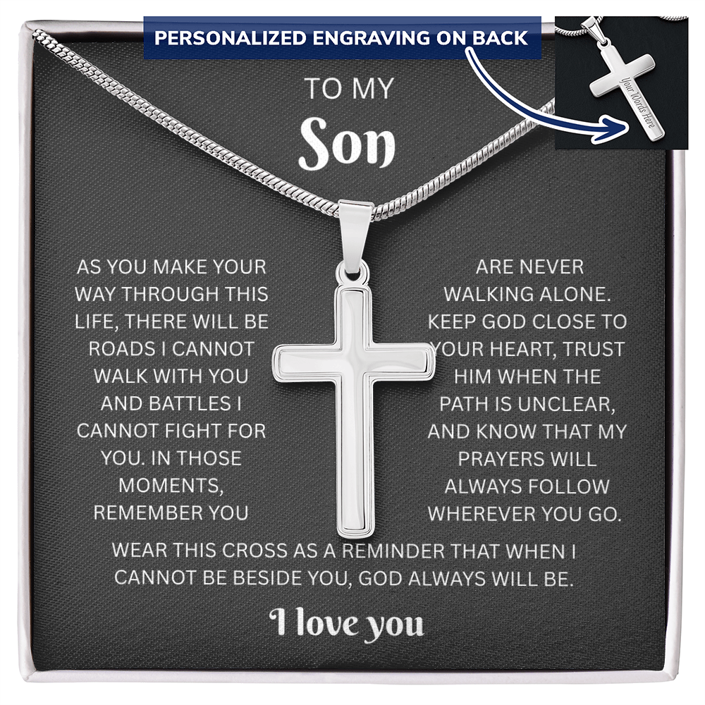 To My Son Custom Engraved Cross Necklace | Wherever You Go