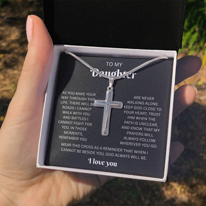 To My Daughter Custom Engraved Cross Necklace | Wherever You Go