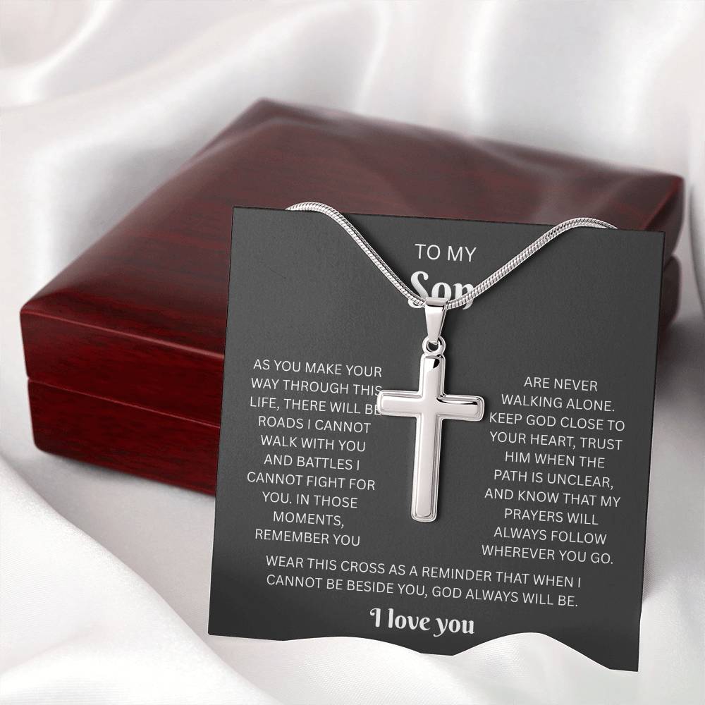 To My Son Custom Engraved Cross Necklace | Wherever You Go