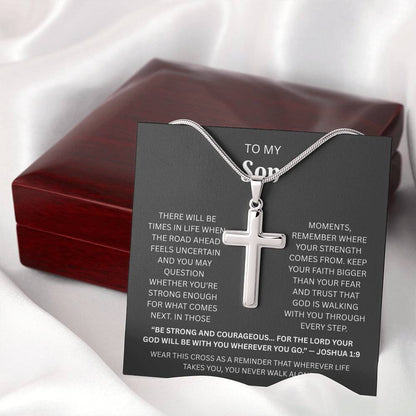 Son Custom Engraved Cross Necklace | Joshua 1:9