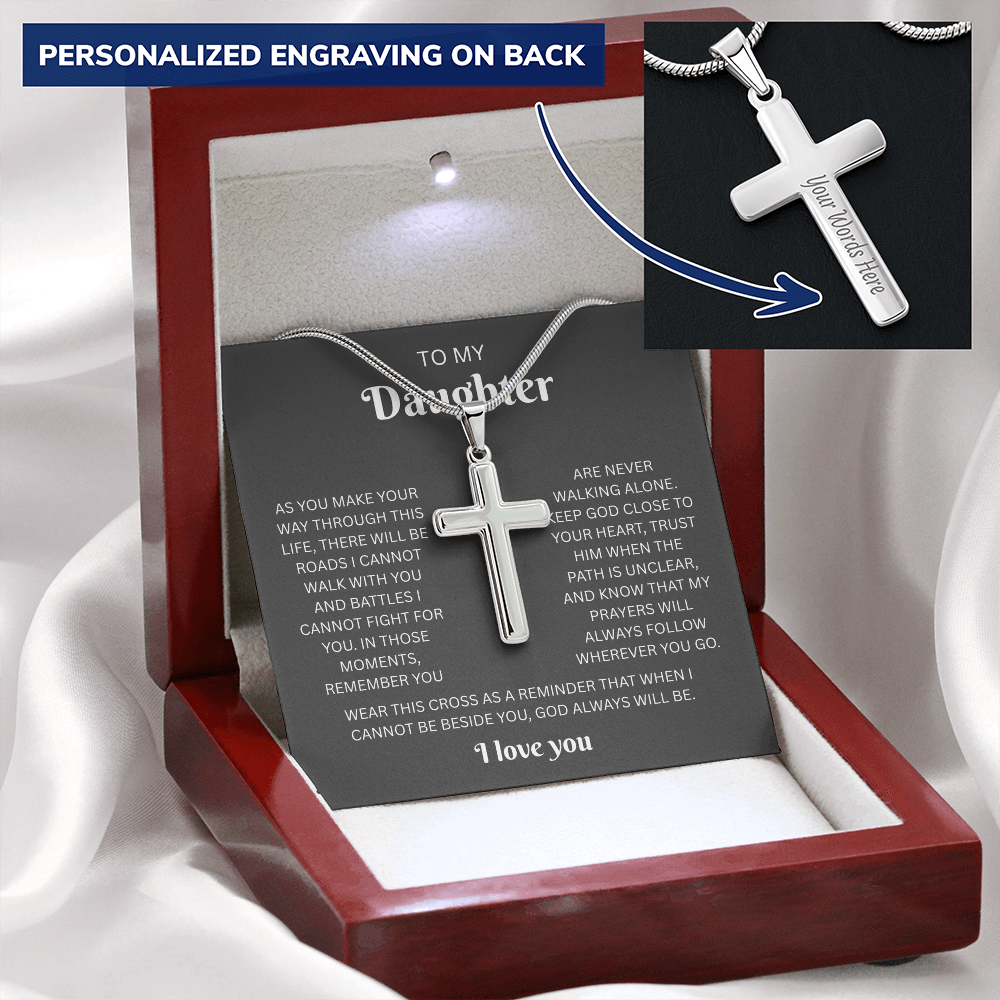 To My Daughter Custom Engraved Cross Necklace | Wherever You Go