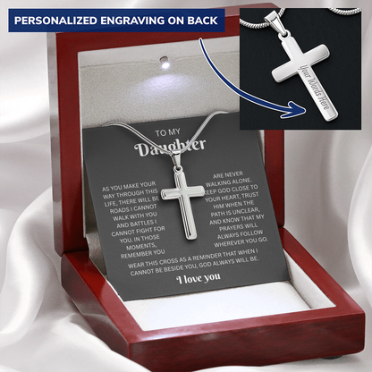 To My Daughter Custom Engraved Cross Necklace | Wherever You Go