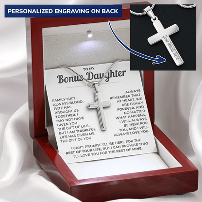 To My Bonus Daughter - Engraved Cross Necklace