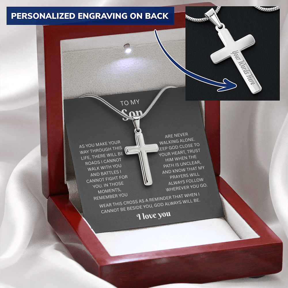 To My Son Custom Engraved Cross Necklace | Wherever You Go