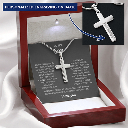 To My Son Custom Engraved Cross Necklace | Wherever You Go